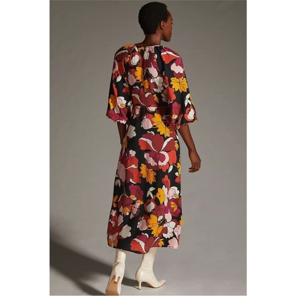 Anthropologie Maeve Deep-V Ruched Midi Dress sz 14 - Picture 2 of 6